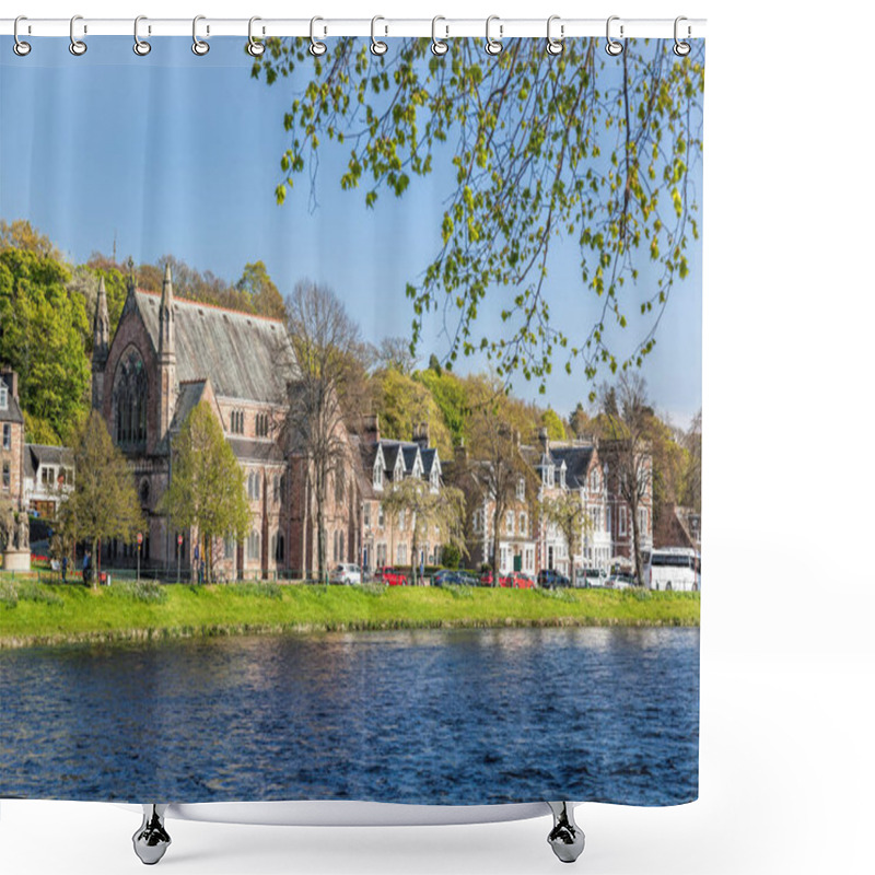 Personality  Inverness City With Street Of Historic Buildings Closed River Ness In Scotland, United Kingdom Of Great Britain And Northern Ireland Shower Curtains