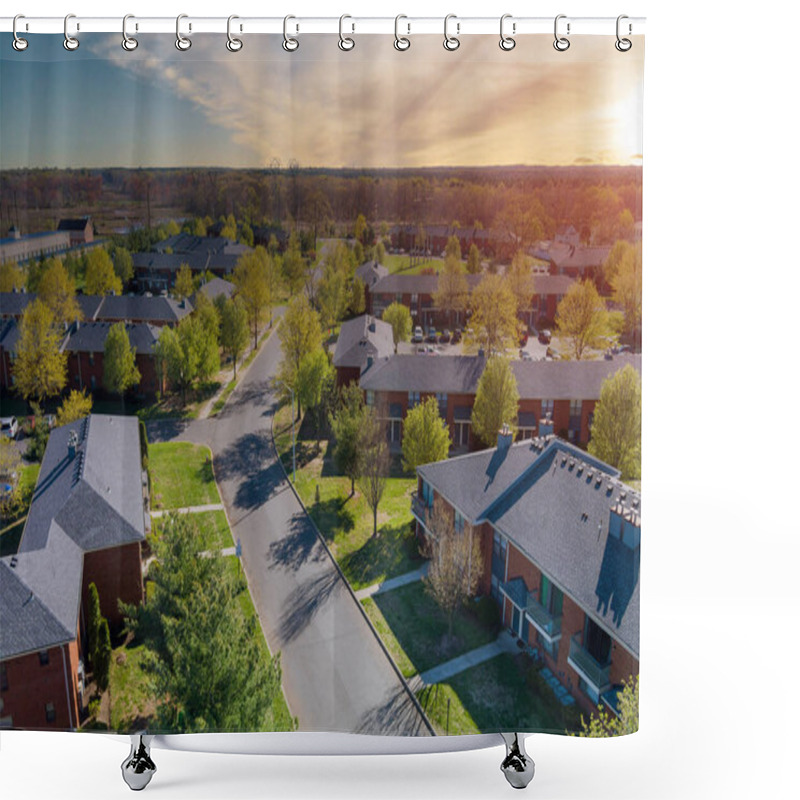 Personality  Aerial View Urban Landscape On Apartment Complex Small American Town A Sleeping Area Home Roofs Shower Curtains