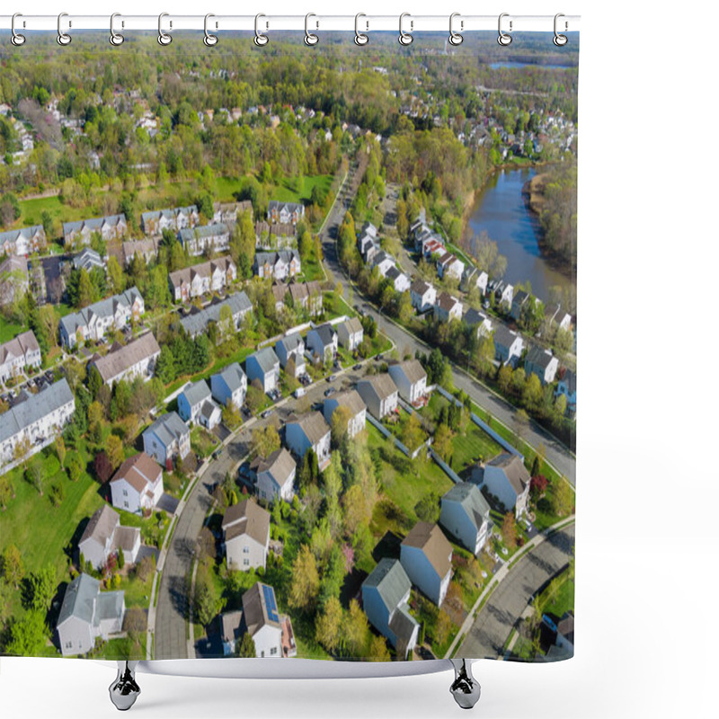 Personality  Aerial View Of Small American Town Residential Houses Neighborhood Complex At Suburban Housing Development Shower Curtains