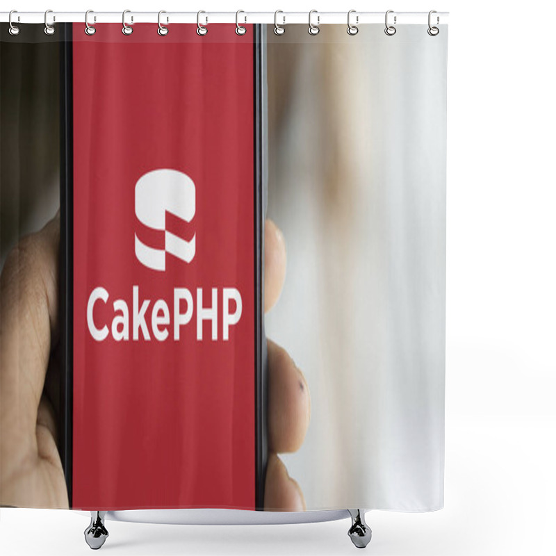 Personality  Dhaka, Bangladesh- 11 Nov 2024: CakePHP Logo Is Displayed On Smartphone. CakePHP Is An Open-source Web Framework. Shower Curtains