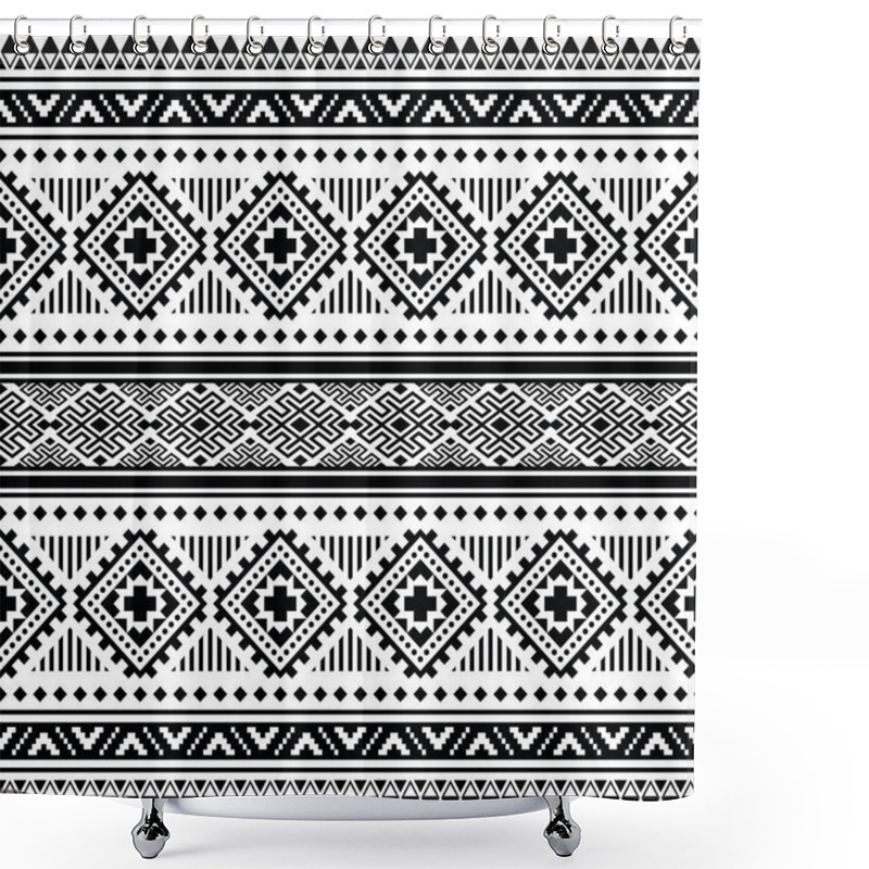 Personality  Seamless Ethnic Pattern. Vector Illustration In Navajo And Aztec Tribal Style. Geometric Abstract Texture Design For Fabric Print. Black And White Colors. Shower Curtains