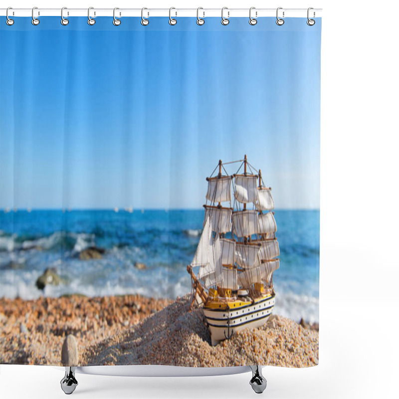 Personality  Old Tall Sail Ship At The Beach Shower Curtains