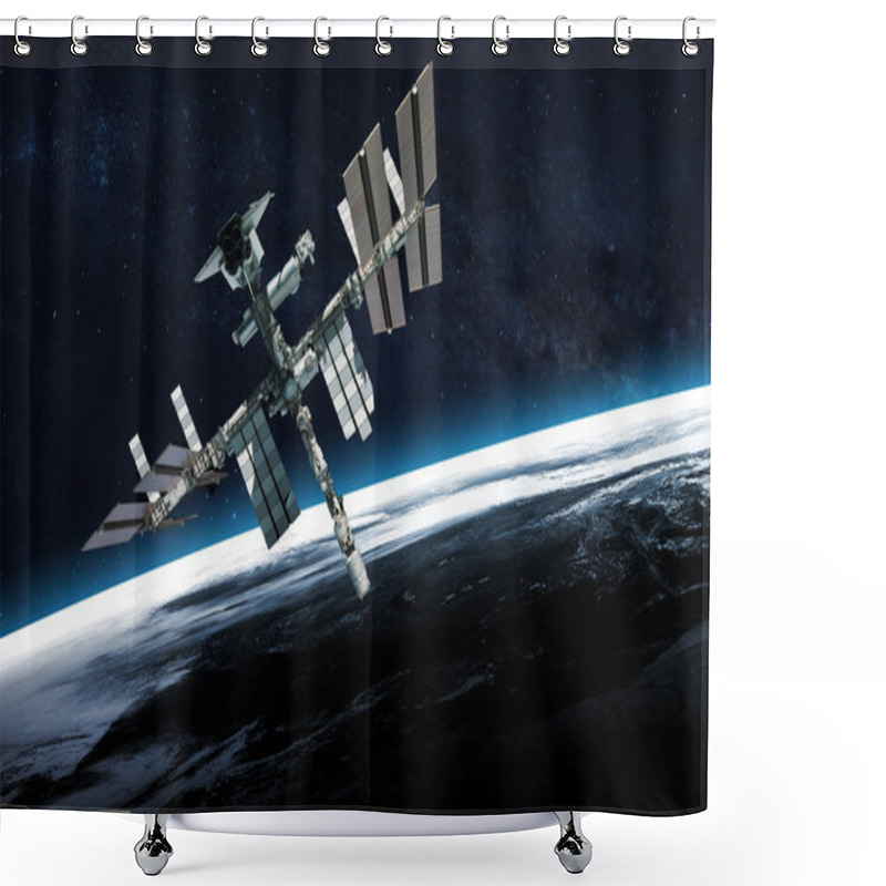 Personality  International Space Station Over The Planet Earth. Elements Of This Image Furnished By NASA Shower Curtains