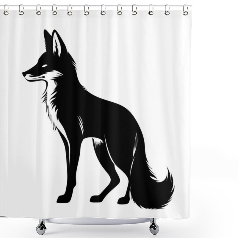 Personality  Stylized Black Silhouette Of A Fox Standing Gracefully On A White Background. Shower Curtains