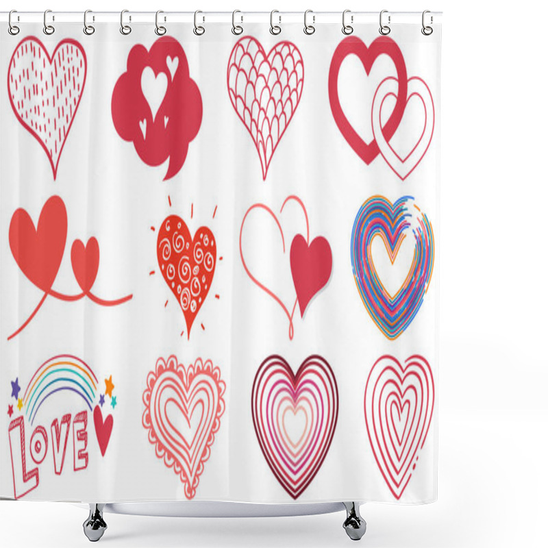 Personality  Different Style Of Hearts Isolated On White Background Illustration Shower Curtains