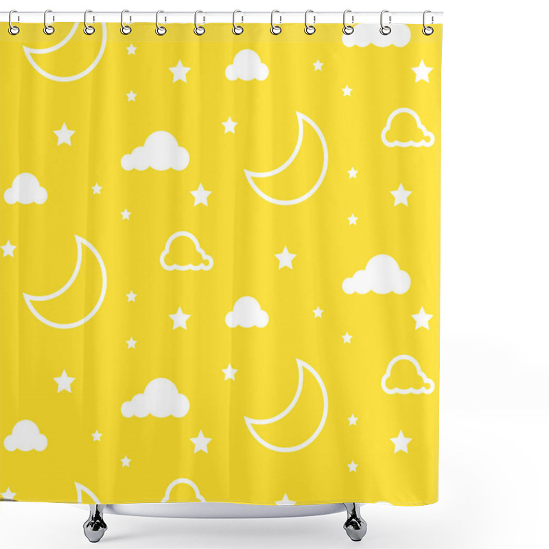 Personality  Moon And Clouds Yellow Seamless Vector Pattern. Shower Curtains