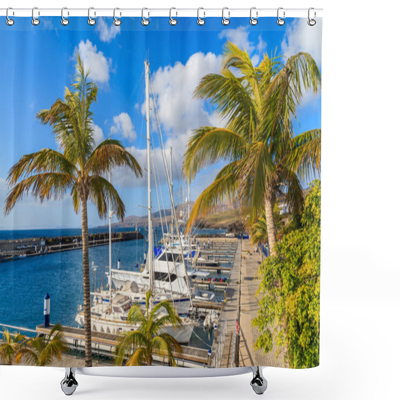 Personality  Palm Trees In Puerto Calero Marina Built In Caribbean Style Shower Curtains