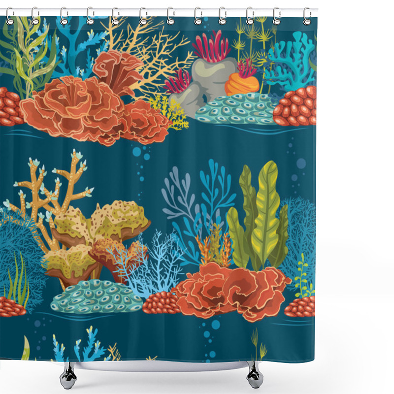 Personality  Underwater Seamless Pattern With Coral Reef. Shower Curtains