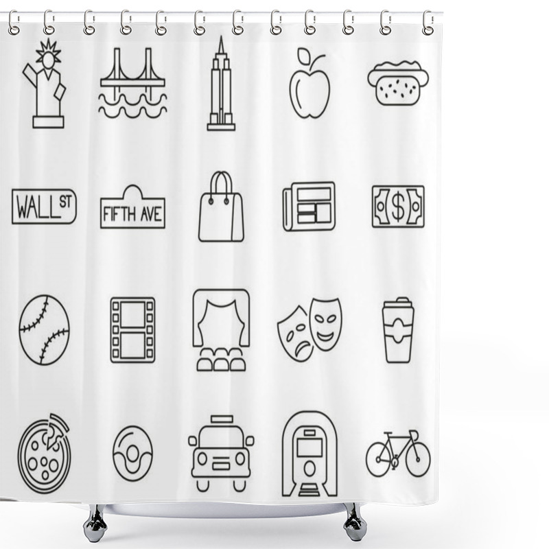 Personality  New York City & Culture Icons Black & White Thin Line Set Big Shower Curtains