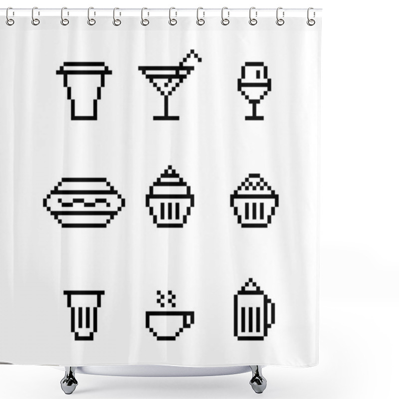 Personality  Pixel Art Drink Water Glass Dishes Sausage Cheesecake Cofe Shower Curtains