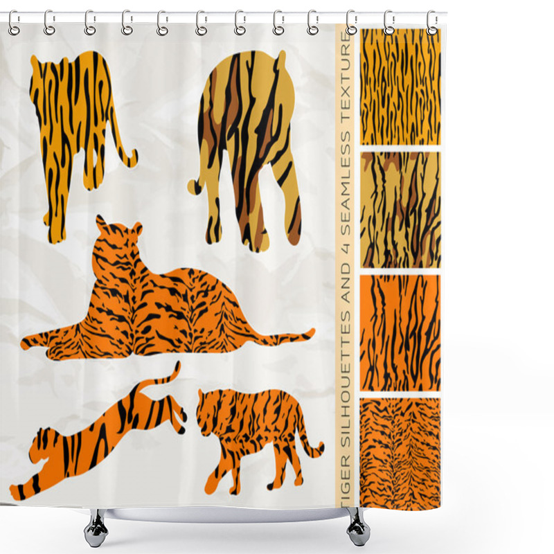 Personality  Set Of Five Tiger Silhouettes With Seamless Texture Shower Curtains