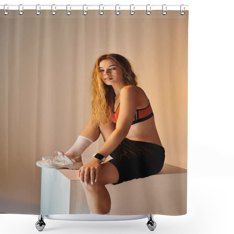 Personality  A Beautiful Athlete Showcases Her Emotions While Posing Gracefully Against A Soft Background. Shower Curtains