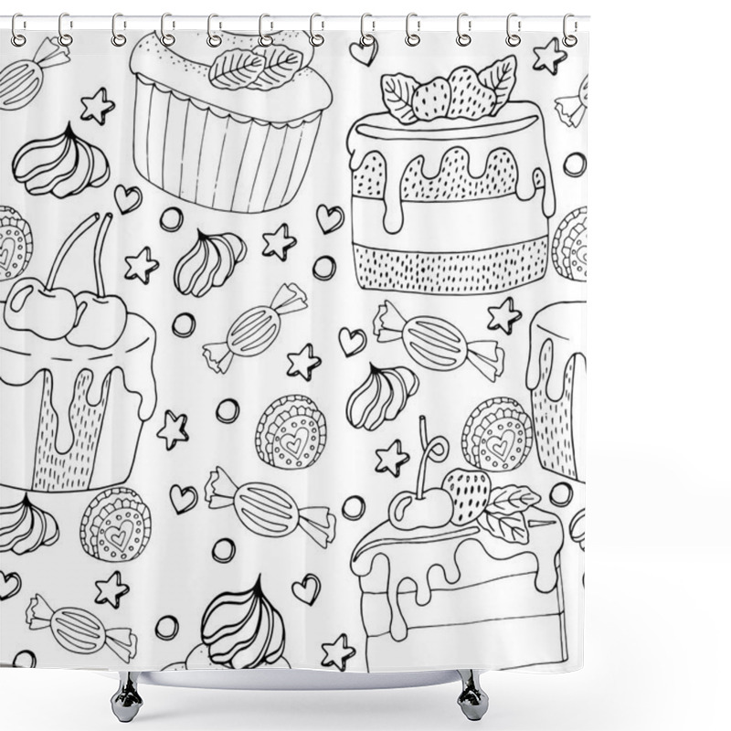 Personality  Seamless Pattern With Cake, Cupcake, Candy And Other Dessert Wit Shower Curtains