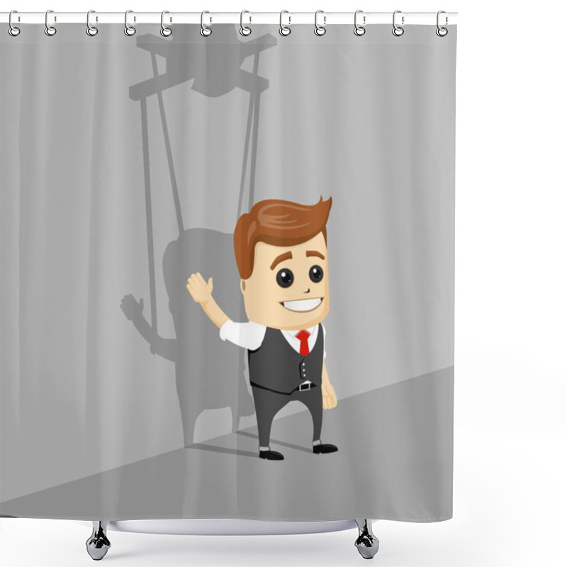 Personality  Puppet Businessman. Businessman Marionette On Ropes Controlled Hand. Shower Curtains