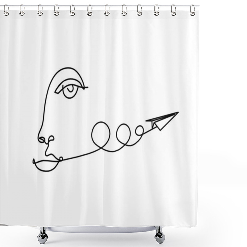 Personality  Woman Silhouette Face With Paper Plane As Line Drawing Picture On White Shower Curtains