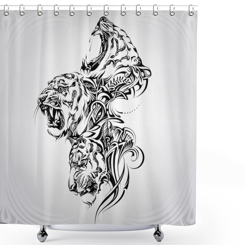 Personality  Heads Of Tigers In A Floral Ornament Shower Curtains