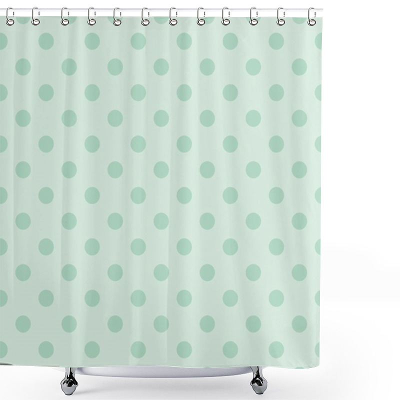 Personality  Seamless Vector Pattern With Dark Green Or Bottle Blue Polka Dots On A Retro Vintage Mint Green Background. Shower Curtains