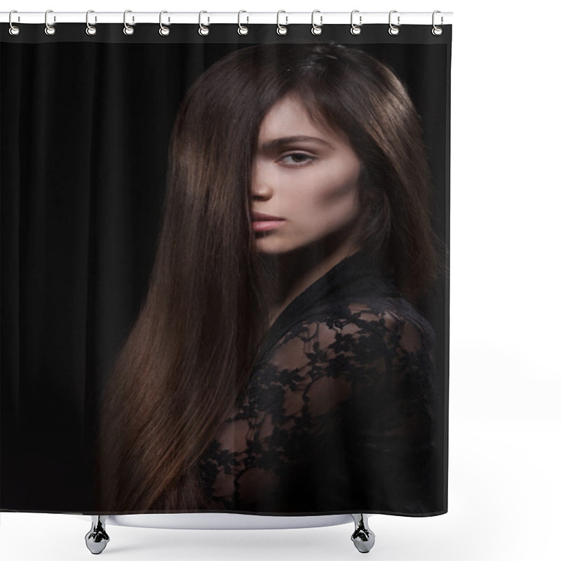 Personality  Pretty Woman With Long Straight Hair Shower Curtains