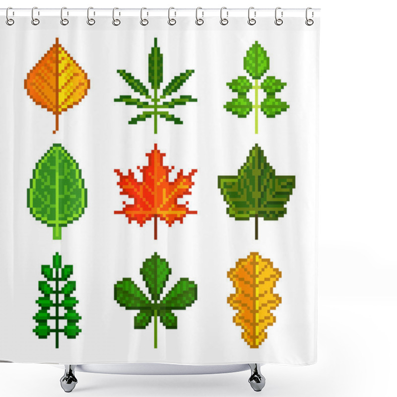 Personality  Pixel Leaves For Games Icons Vector Set Shower Curtains