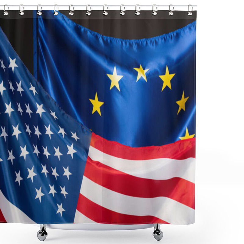 Personality  European Union And American Flags Isolated On Black Shower Curtains