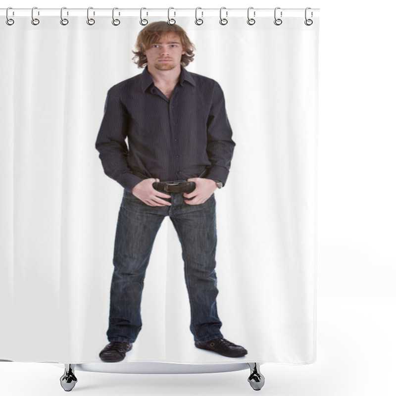 Personality  Casual Young Man Standing Shower Curtains