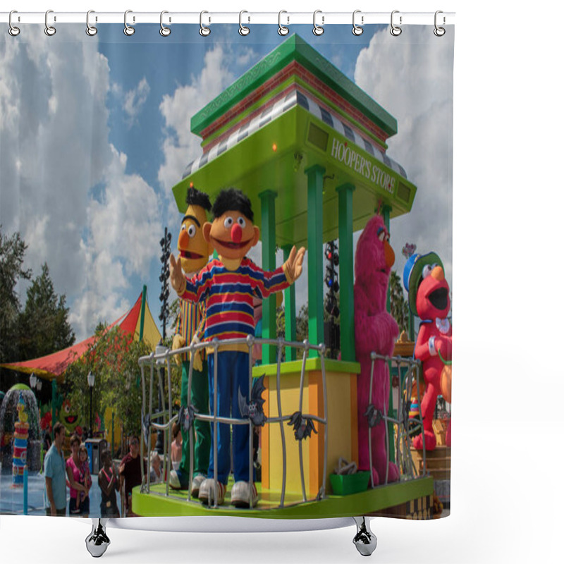 Personality  Orlando, Florida. October 24, 2019. Bert, Ernie And Telly Monster In Sesame Street Party Parade At Seaworld 5 Shower Curtains