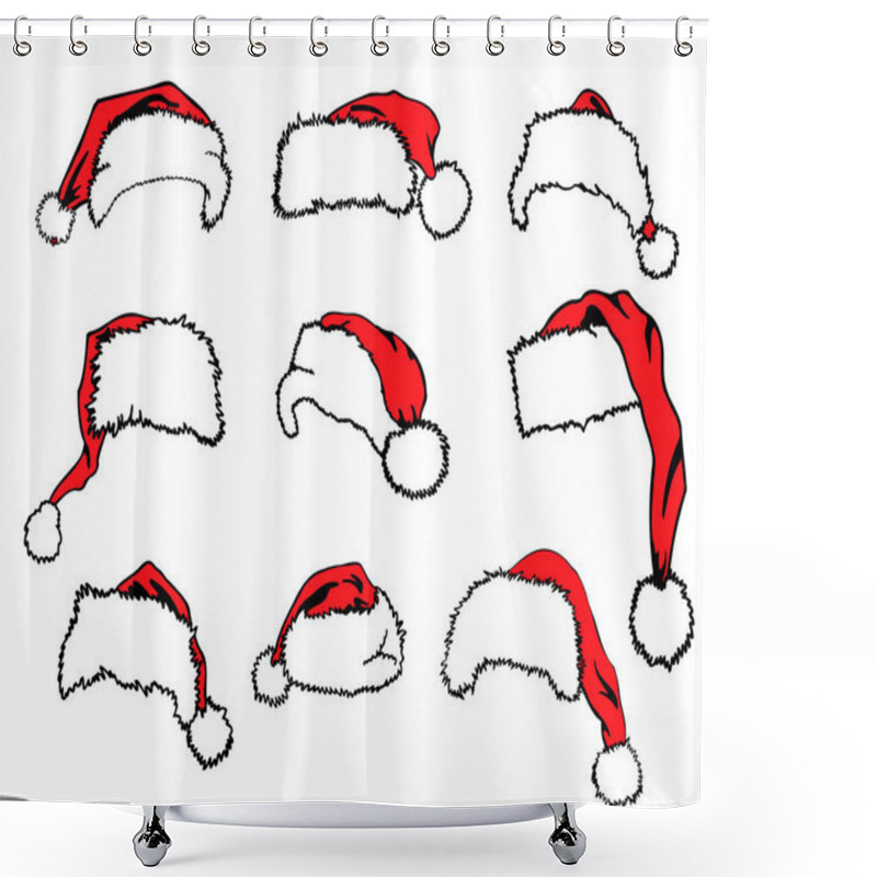 Personality  Set Of Red Santa Claus Hats Isolated On White Background - Vector Illustration Shower Curtains