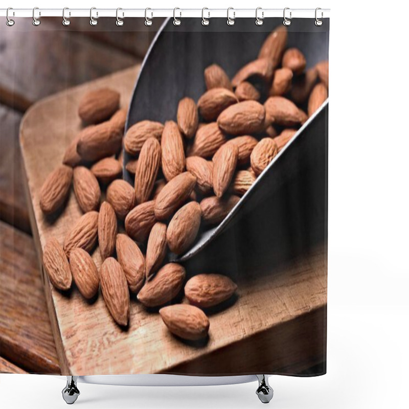 Personality  Savory Almonds In Spice Mix: Close-Up On Wooden Surface In 4K Shower Curtains