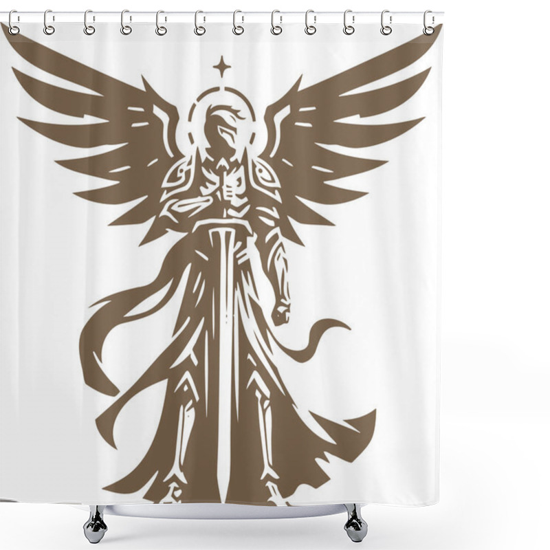 Personality  Winged Armored Warrior With Sword In Stylized Monochrome Art Shower Curtains