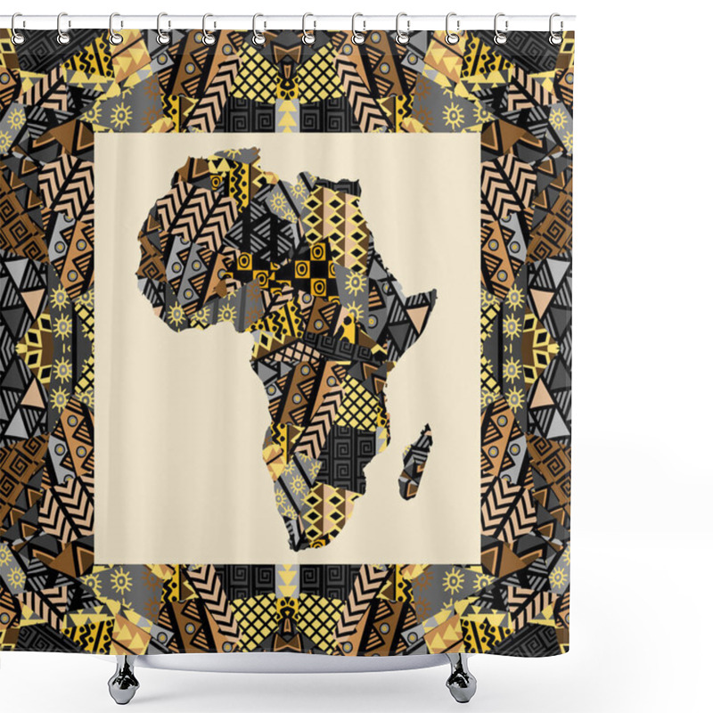 Personality  Africa Map With Ethnic Motifs In A Middle Of A Frame Shower Curtains