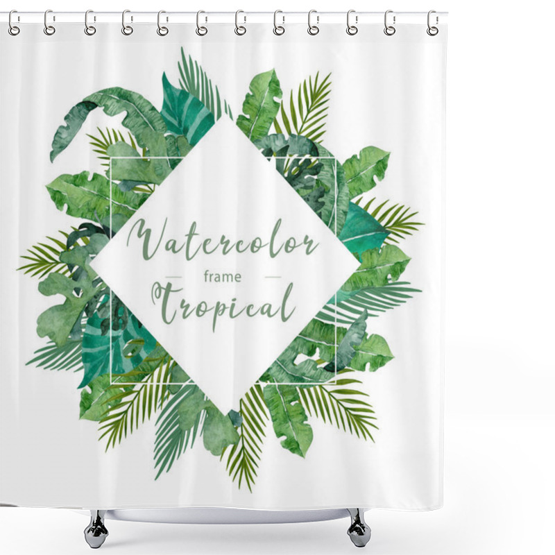 Personality  Watercolor Jungle Frame With Tropical Palm Leaves. Hand Drawn Illustration Exotic Green Leaf With Background. Triangle Horizontal Banner Shower Curtains