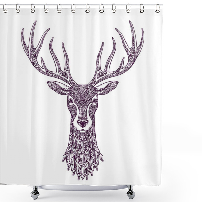 Personality  Hand Drawn Head Deer, Reindeer. Christmas, Xmas Symbol Shower Curtains