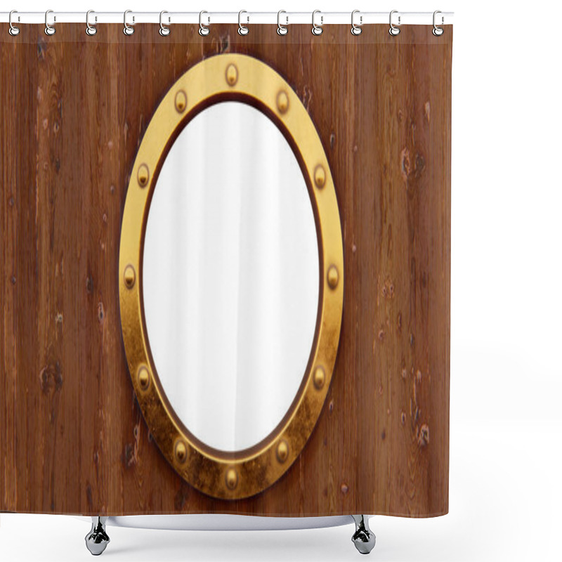 Personality  Boat Porthole With Woody Background Isolated  Shower Curtains