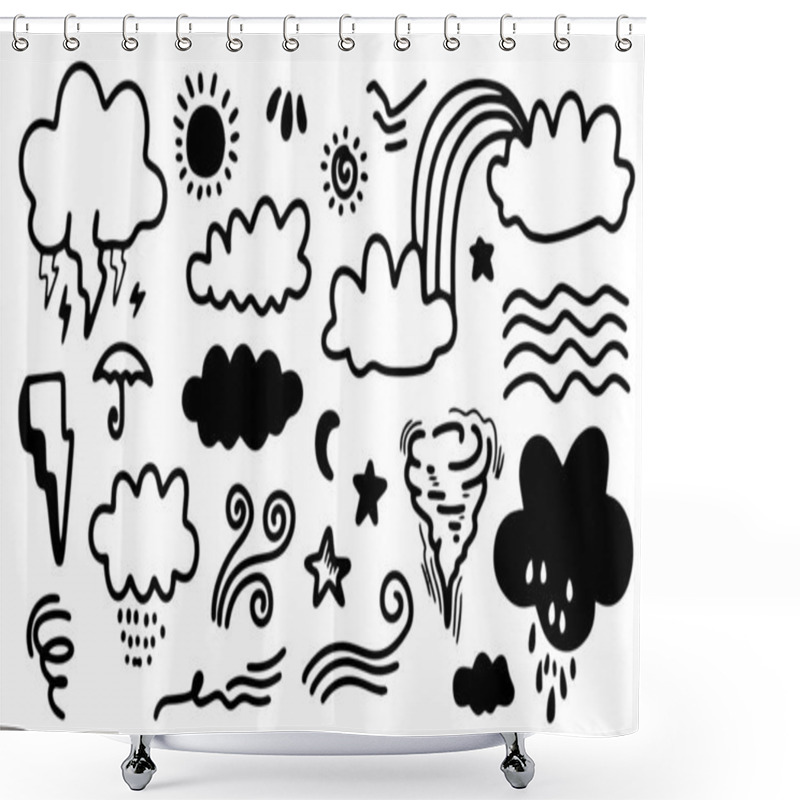 Personality  Weather Doodle Vector Set Illustration With Hand Drawn Line Art Style Vector Shower Curtains