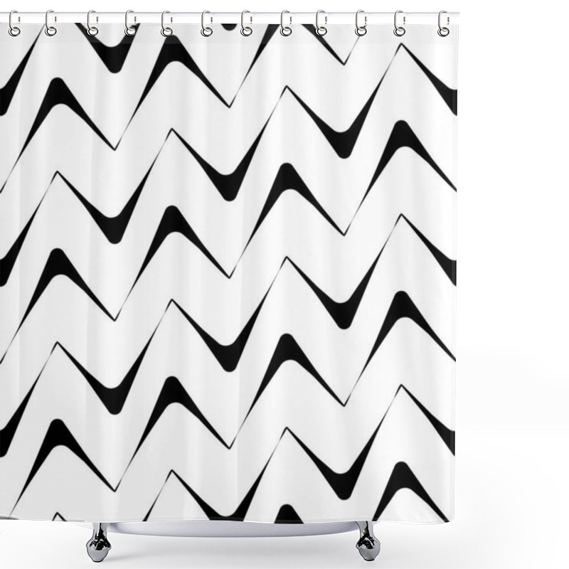 Personality  Diagonal Zigzag Lines Seamless Pattern. Angled Jagged Stripes Ornament. Linear Waves Motif. Curves Print. Striped Background. Tilted Broken Line Shapes Wallpaper. Slanted Wavy Stripe Figures. Vector Shower Curtains