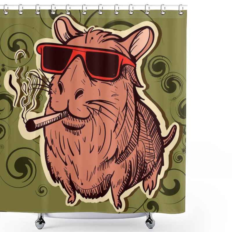 Personality  Illustration Of A Capibara With Sunglasses Smoking A Joint. Vector Of A Cool Wild Rodent Having A Cigarette In His Mouth Shower Curtains