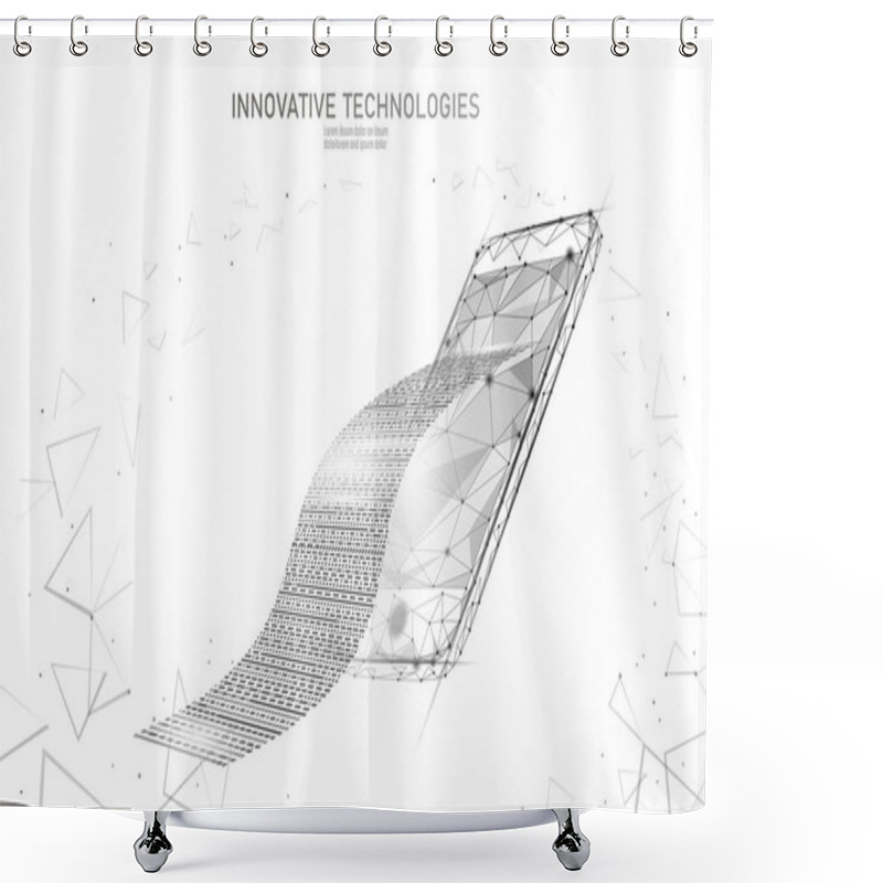 Personality  Digital Bill 3D Web Banking Concept. Polygonal Point Line Online Shopping Ticket Payment Smartphone. Financial Electronic Technology Budget Banner Template Vector Illustration Shower Curtains