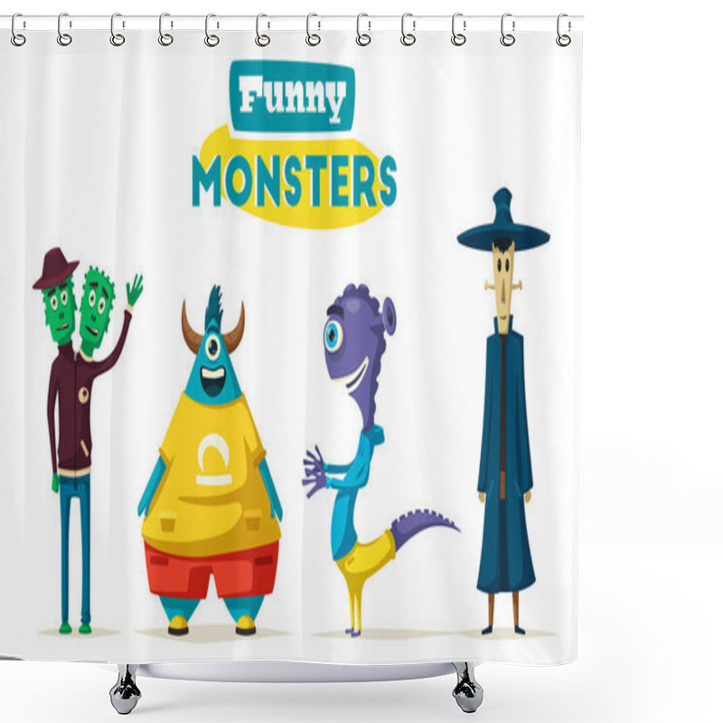 Personality  Funny Monsters. Cartoon Vector Illustration. Shower Curtains