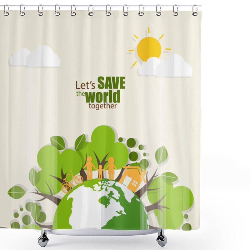 Personality  ECO FRIENDLY. Ecology Concept With Green Eco Earth And Trees. Ve Shower Curtains