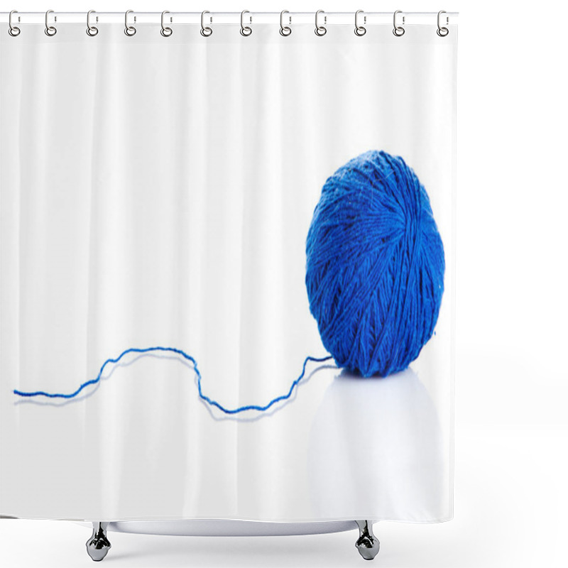 Personality  Blue Ball Of Knitting Yarn On A White Background Shower Curtains