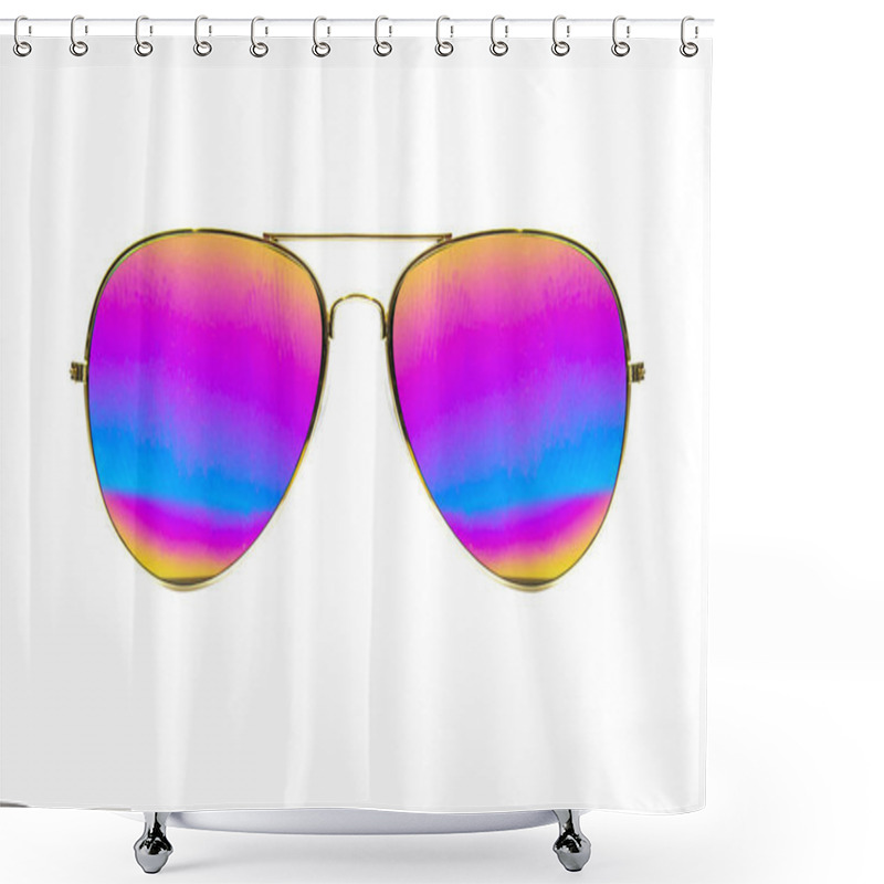 Personality  Sunglasses In An Iron Frame Isolated On White Background. Photo Shower Curtains