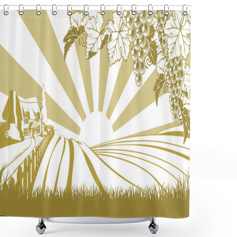 Personality  Vineyard Gra Illustration Shower Curtains