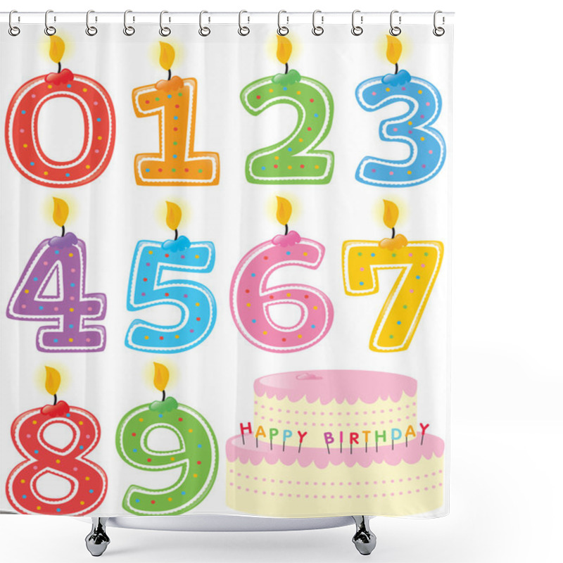 Personality  Numbered Candle Set And Cake Shower Curtains