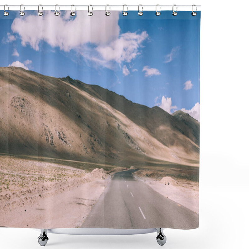 Personality  Empty Asphalt Road In Mountain Valley In Indian Himalayas Shower Curtains