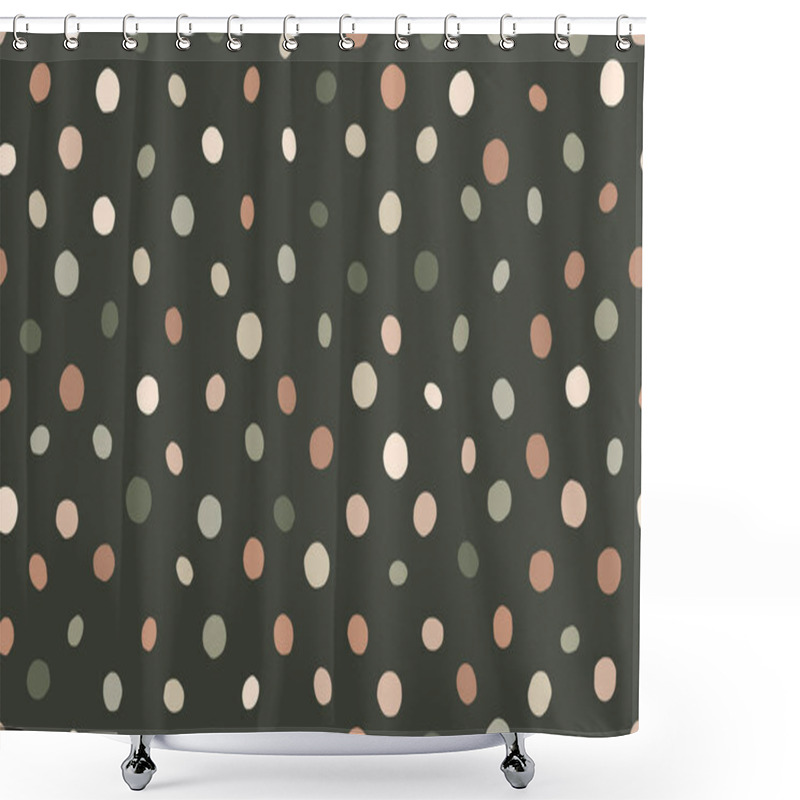 Personality  Stylish Abstract Seamless Pattern With Scattered Circles In Muted Earth Tones On A Dark Green Background. Shower Curtains