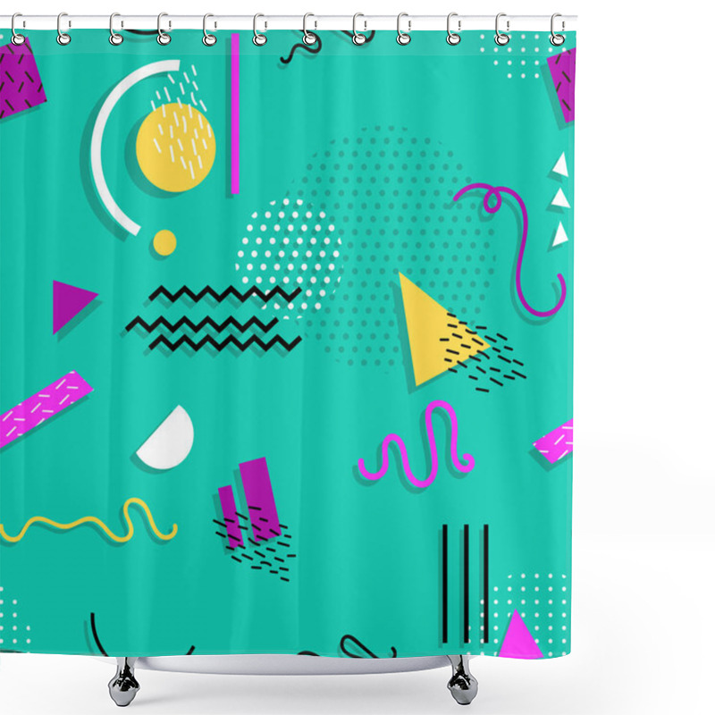 Personality  Memphis Seamless Pattern Of Geometric Shapes For Tissue And Postcards. Shower Curtains