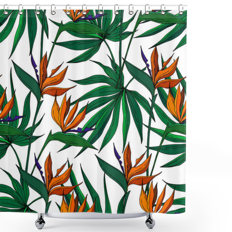 Personality  Vector Tropical Floral Botanical Flowers. Black And White Engraved Ink Art. Seamless Background Pattern. Shower Curtains