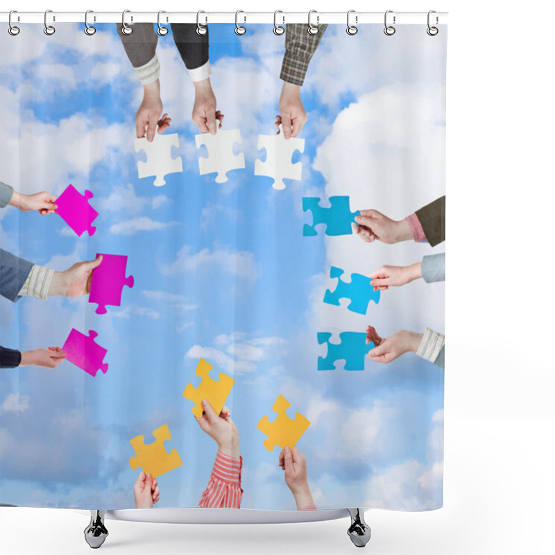 Personality  People Hands With Puzzle Pieces With White Clouds Shower Curtains