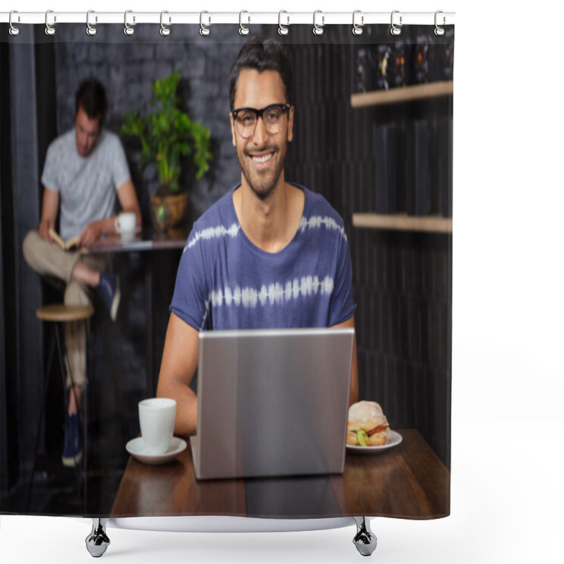 Personality  Man Using A Laptop Shower Curtains