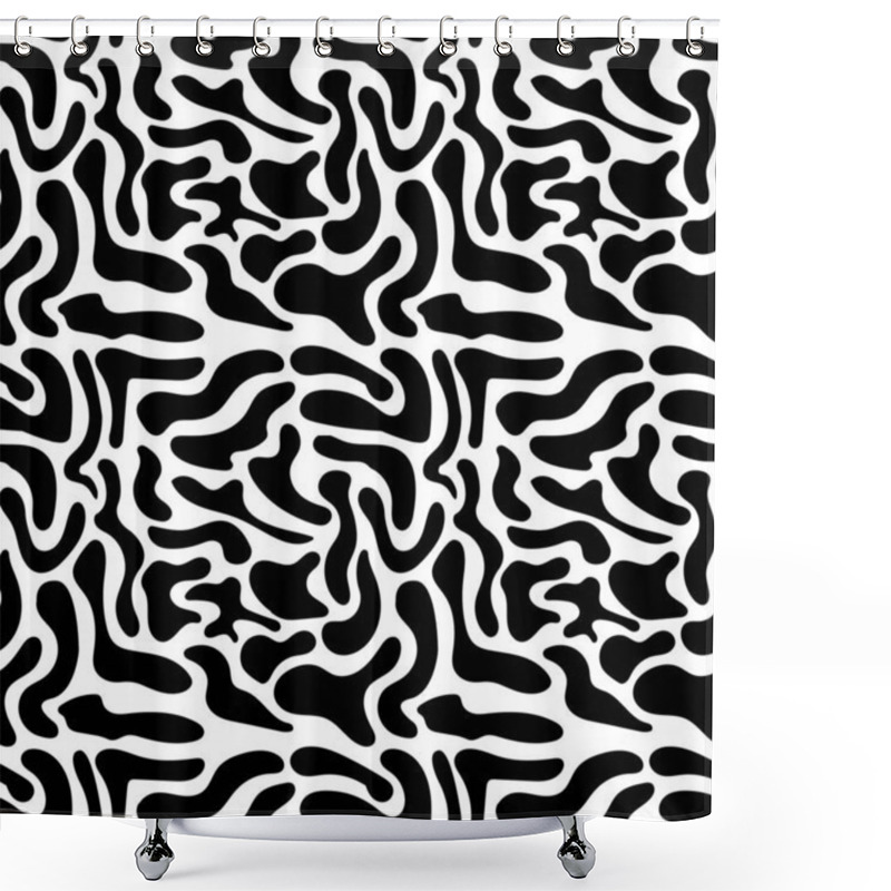 Personality  Vector Black Abstract Seamless Pattern. Repeat Pattern With Black Abstract Shapes  Shower Curtains